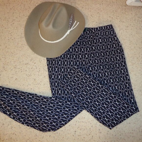 NWOT Ralph Lauren Equestrian Straight Leg Pant 6 Horse Bit Zip Navy/Wht - Picture 1 of 16